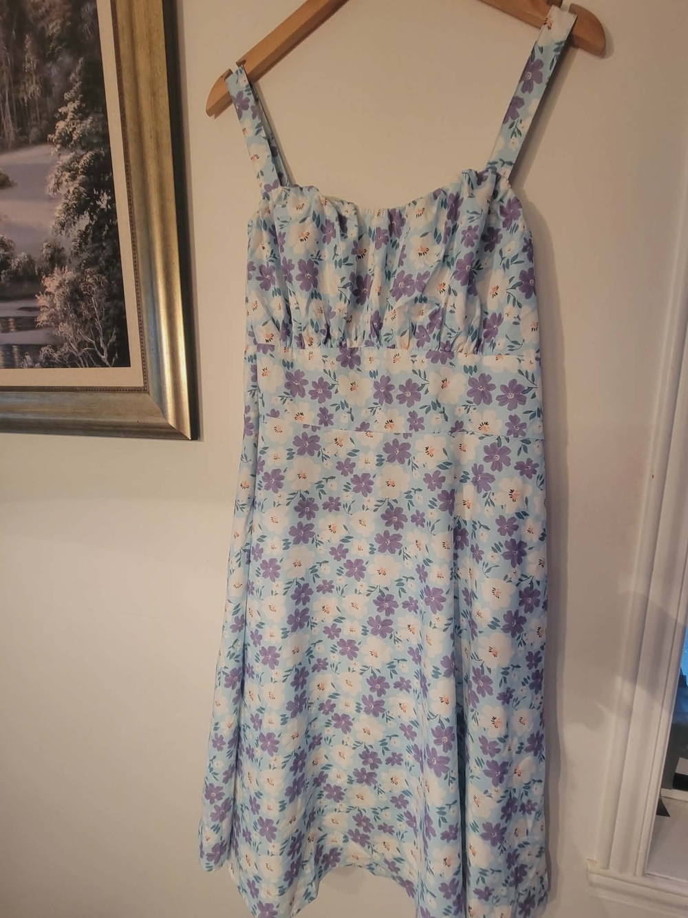 Belle Poque Light Blue Smocked Dress with Purple Accents